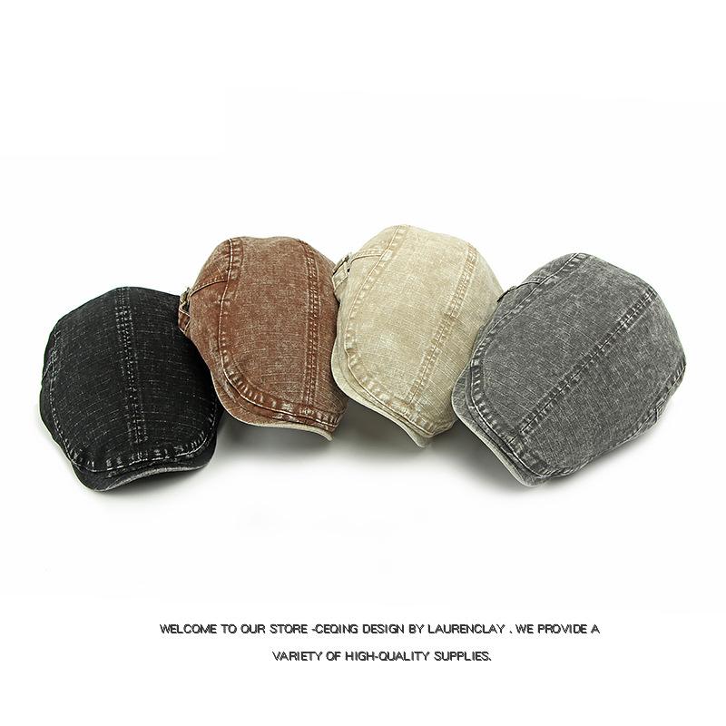 Men Beret British Vintage Denim Plaid Forward Hat Paintsman Hat Peaked Cap