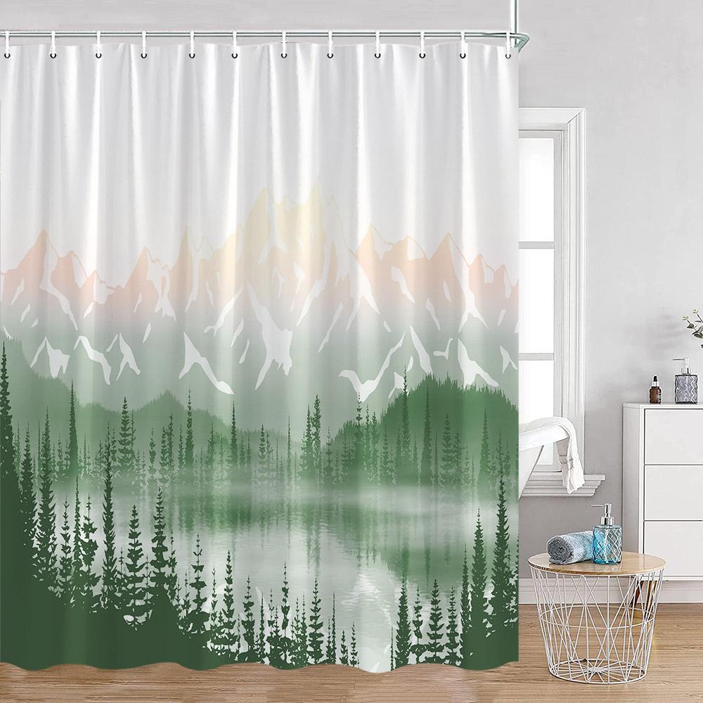 Misty Forest Shower Curtain For Bathroom Nature Mountain Trees Fog Woodland Polyester Fabric Bathtub Shower Curtain Home Decor