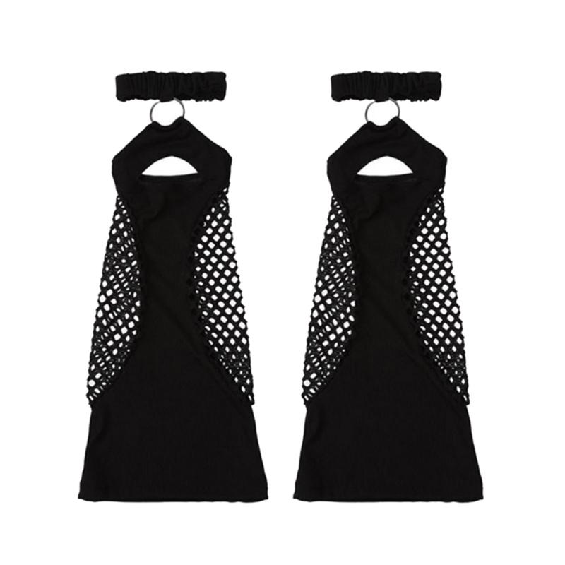 Women Harajuku Suspender Flared Leg Warmer Aesthetic Punk Garters Stockings Hollow Out Fishnet Leg Cover Streetwear