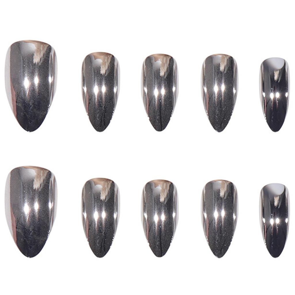 Metallic Bright Silver Fake Nails with Environment-friendly Acrylic Material for Pleasant DIY Nail Experience At Home