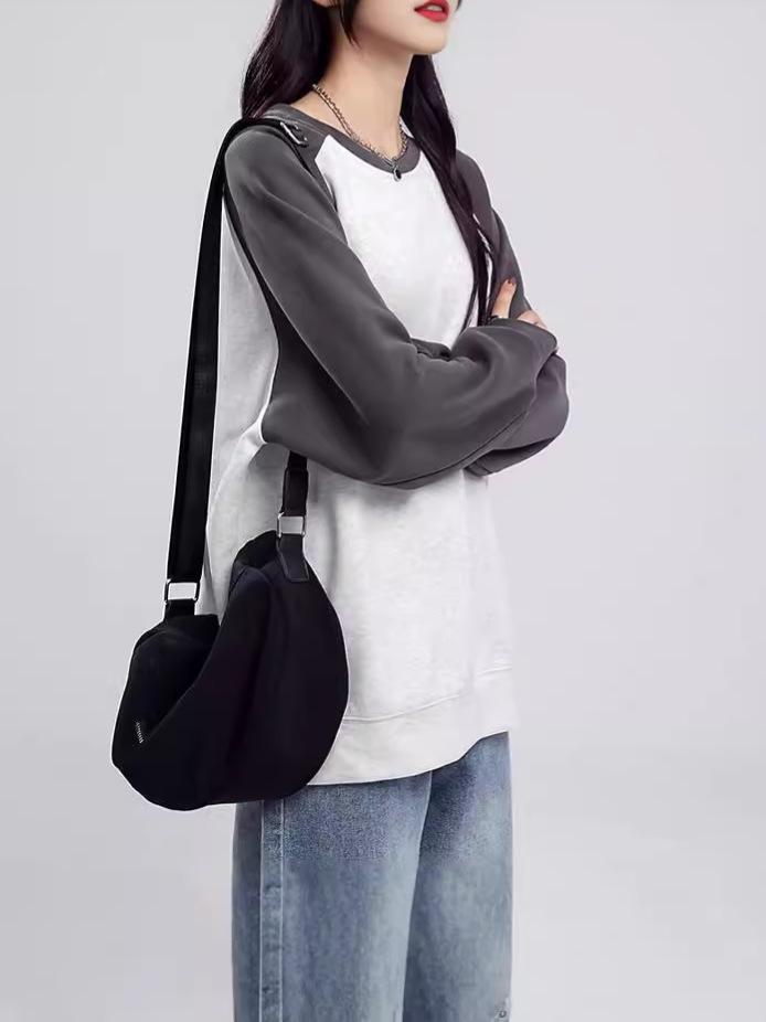 Women's Color Block Raglan Sweatshirt - Thin Long Sleeve, Round Neck, Drop Shoulder, Loose Fit for Autumn/Winter 2024