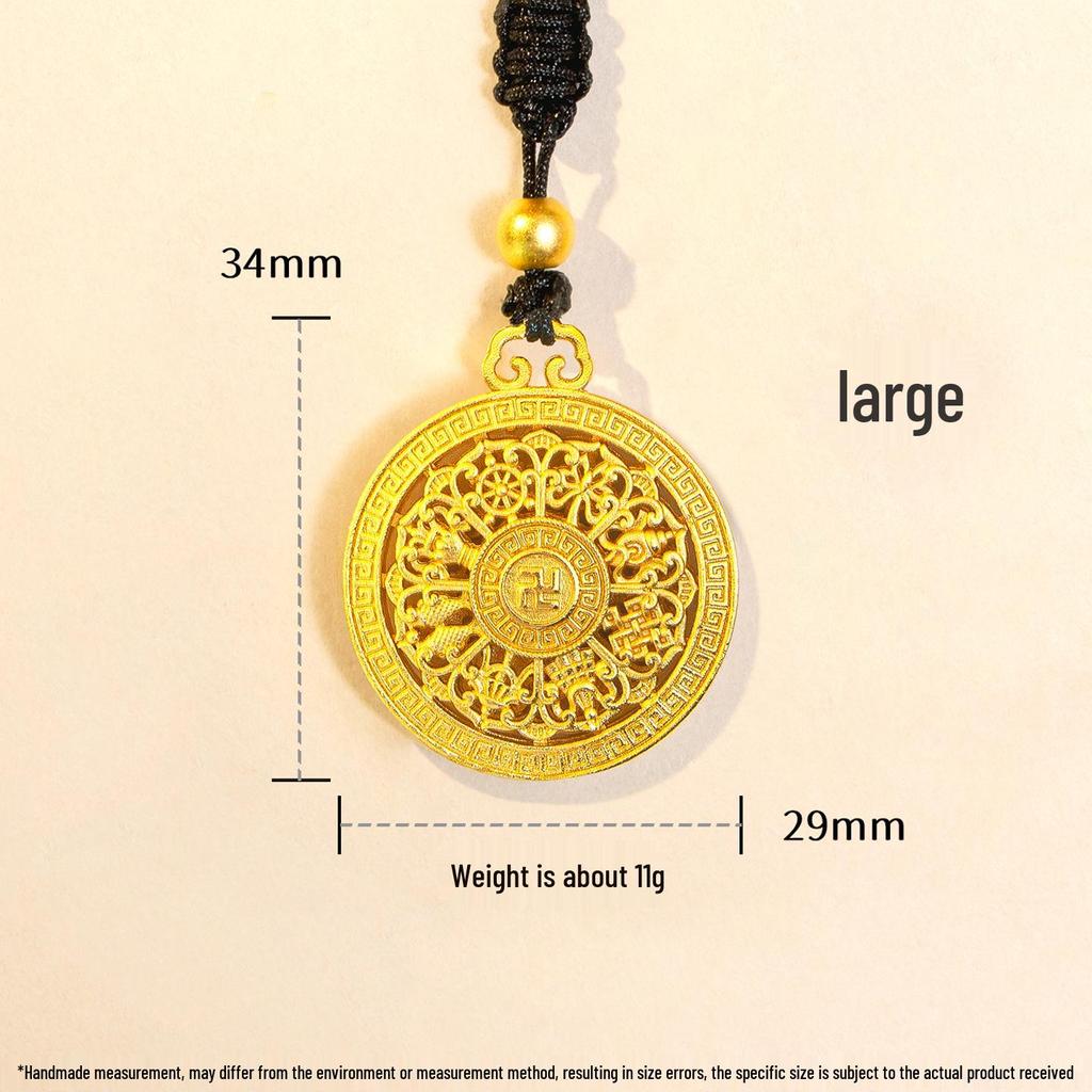 Retro Gold Flower Silk Fu Character Compass Pendant Necklace