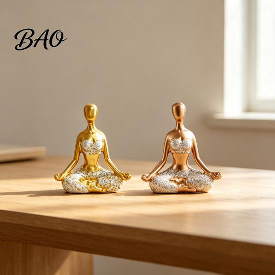 Living Room Yoga Decor Meditation Lady Statue, Modern Pose Women Figurine, Zen Hand-carved Figure Female Sculpture for Office, Room, Desktop