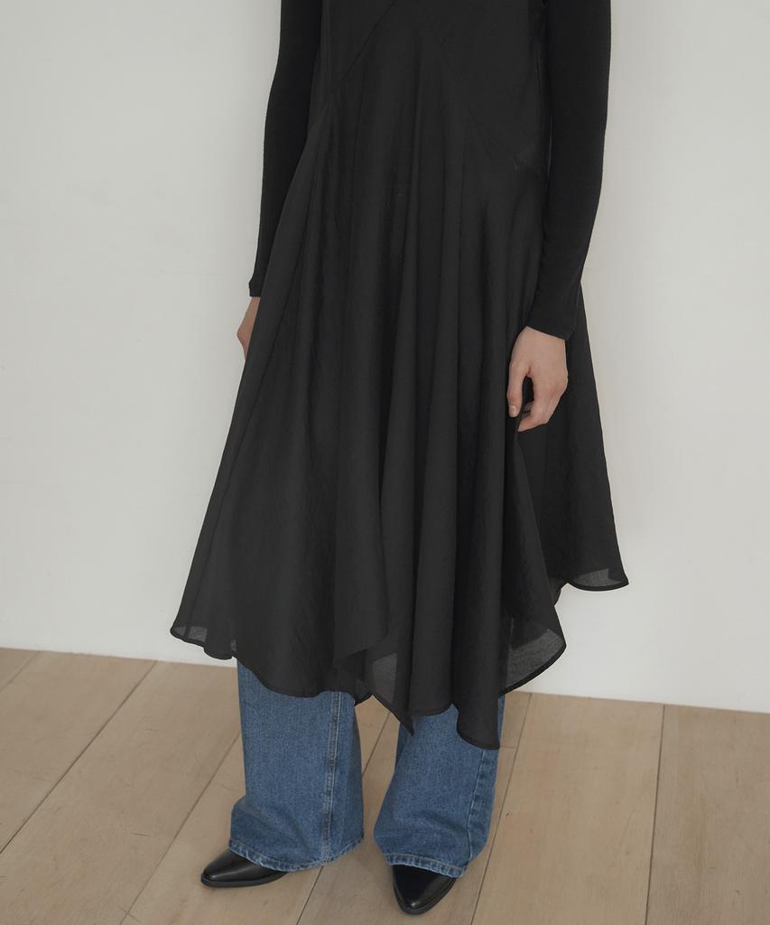 Mosyupamosyu See-Through Flare Layered Dress [Black]