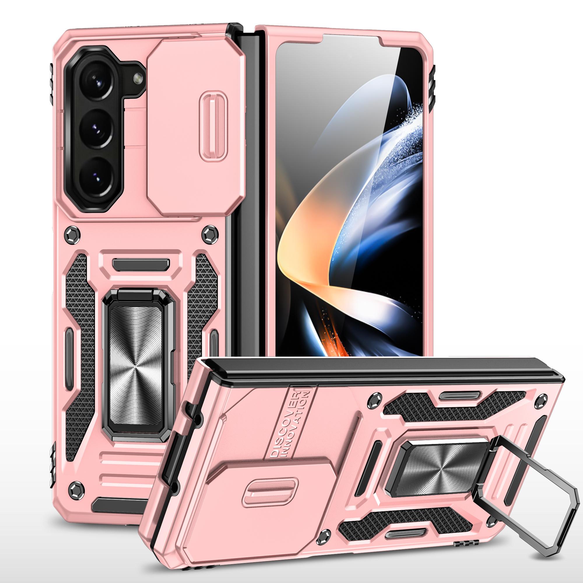 

Armor Series For Samsung Galaxy Z Fold6 5G Kickstand Case Slide Lens Cover PC+TPU Phone Shell Rose Gold