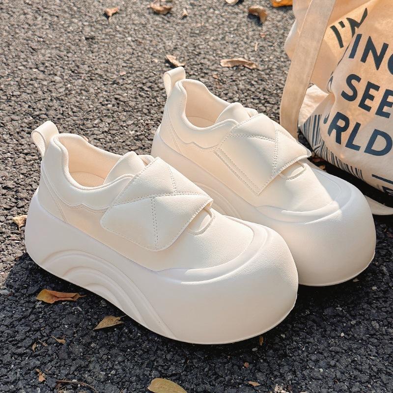 

Липучка толстая подошва маффин увеличение роста уродливые милые большая голова маленькие белые туфли детские летние весенне-осенние новые кеды 40