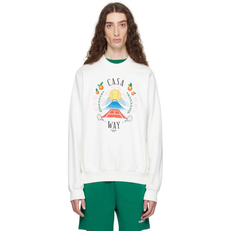 Casablanca Print Crew Neck Sweatshirt Couples Regular Fit Casual Top