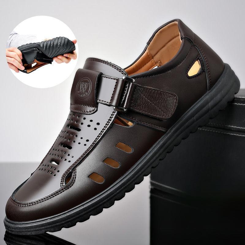 Fashion 2024 Summer Men's Sandals Hollow Leather Shoes for Men Fashion Breathable Business Shoes Hole Men's Sneakers Classic Dad Sandals