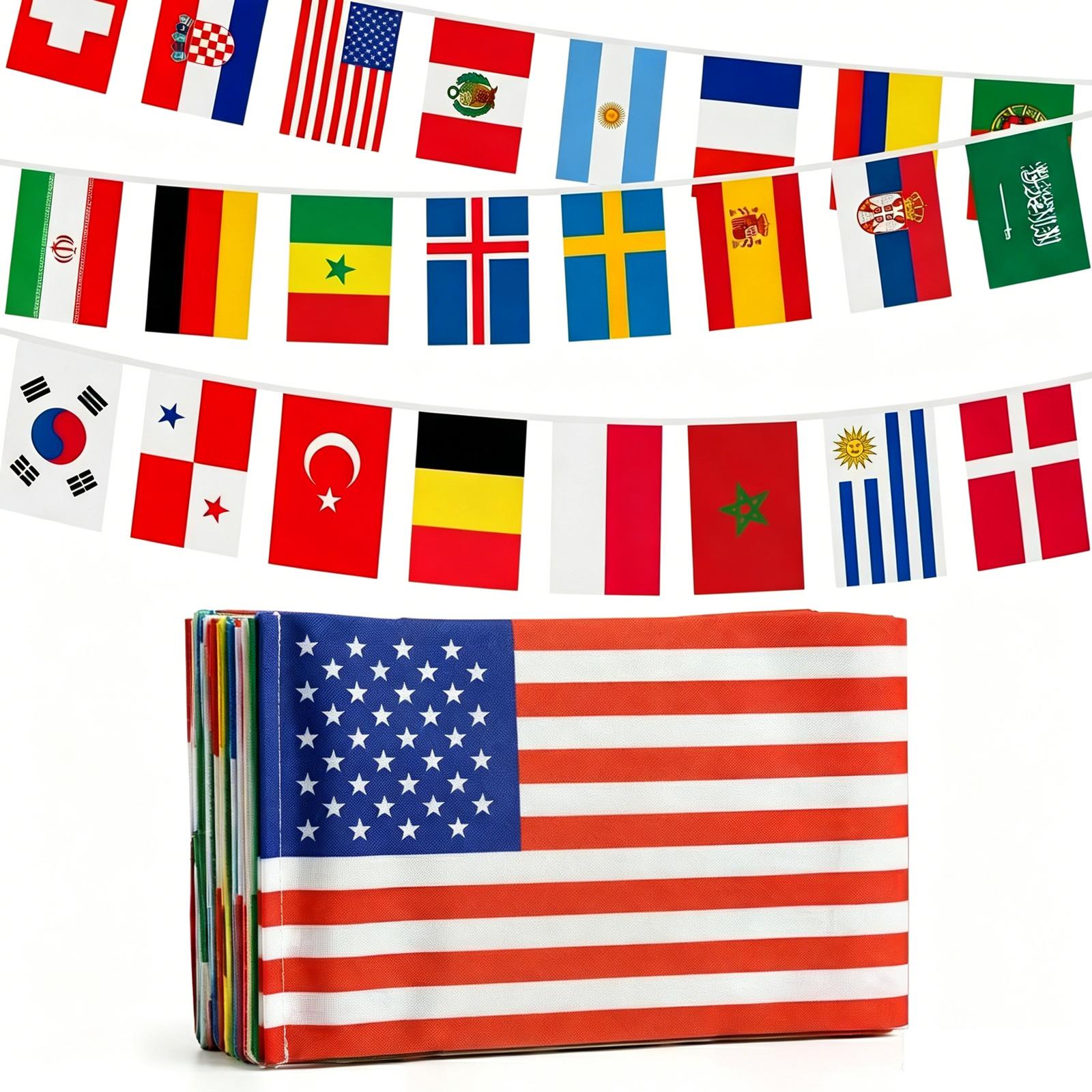 18 Meter International Soccer Team Flags Banner 48 National Flags String Garland Football Theme Party Decoration One Size