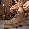 Men's Motorcycle Boots Fashion High-top Casual Boot British Style Leather Short Boots for Men Lace-Up Platform Boot