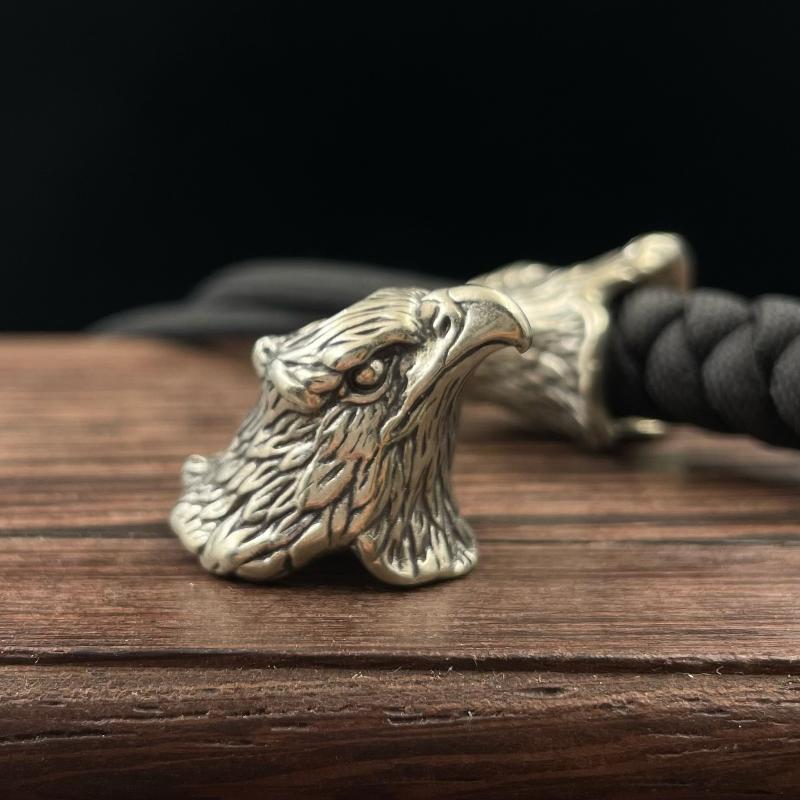 Premium Vintage Brass 3D Eagle Head Paracord Bead EDC Keychain Knife Pendant Decor for Backpack Accessories
