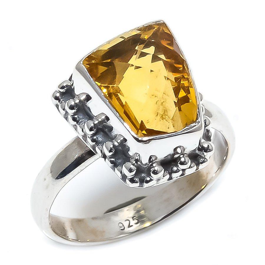Natural Citrine Gemstone Handmade 925 Solid Sterling Silver Gift Ring S.7 A8p16