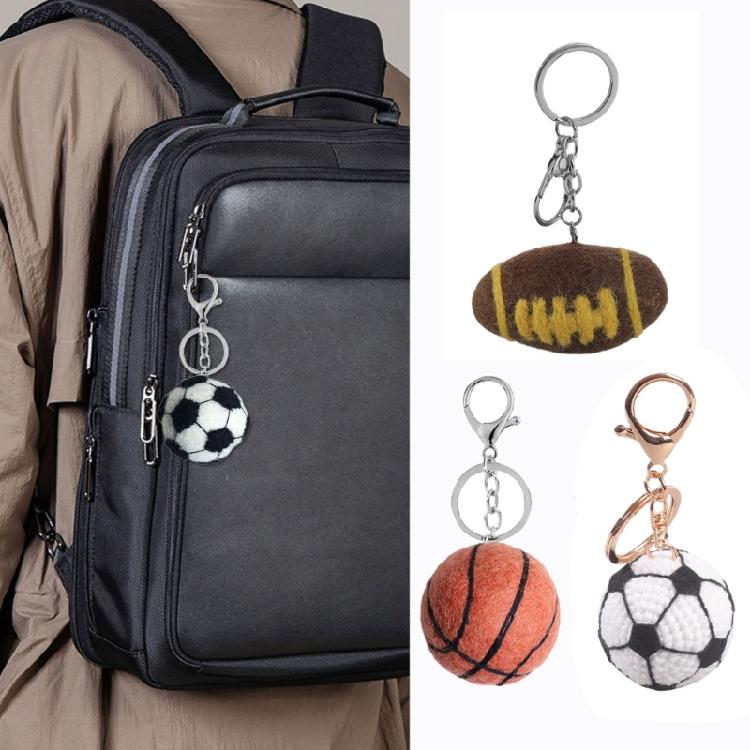 Colorful Felt Balls Keychain Handmade Rugby/Basketball/Football Pendant Keyring for Sports Lovers Trendy Accessories