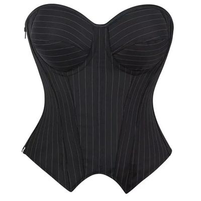 Kadın Çizgili Balenli Kup Kroşe Balık Kemiği Korse Push Up Vücut Şekillendirici