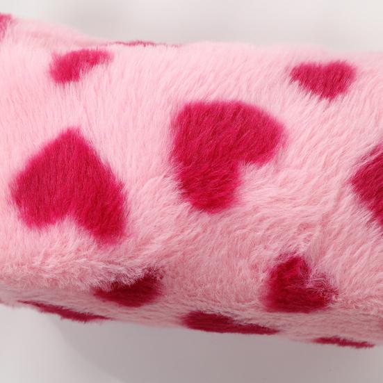 Fuzzy Makeup Bag Fluffy Plush Zipper Cosmetic Pouch with Heart Pattern Cute Pencil Case Travel Toiletry