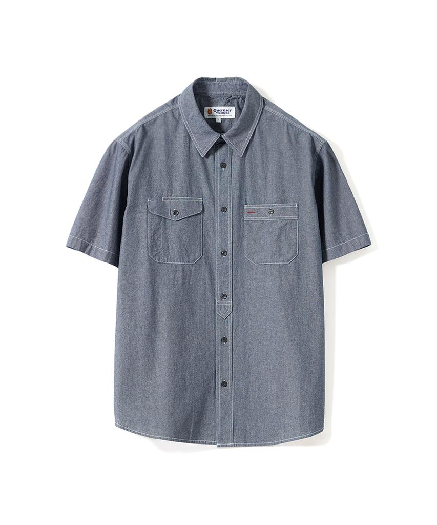 Geonjiulleunseu Chambray Work Short Sleeve Shirt - Deep Blue