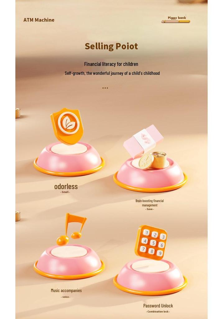 Children's ATM Savings Box: Automatic Deposit & Withdraw, Password-Protected Money Box for Boys & Girls.