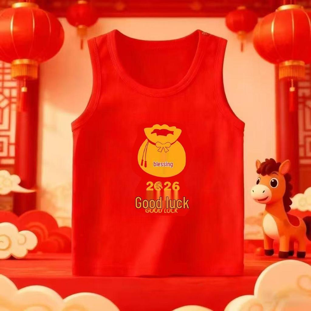 Kids' Red Cotton Vest, Winter Inner Wear for Boys & Girls, Year of the Rat Sleeveless New Year Outfit