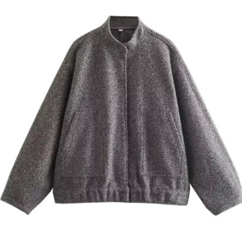 

Женские повседневные свободные куртки с воротником-стойкой, весенние теплые серые куртки-бомберы с длинным рукавом на пуговицах, модная плюшевая однотонная женская верхняя одежда L серый