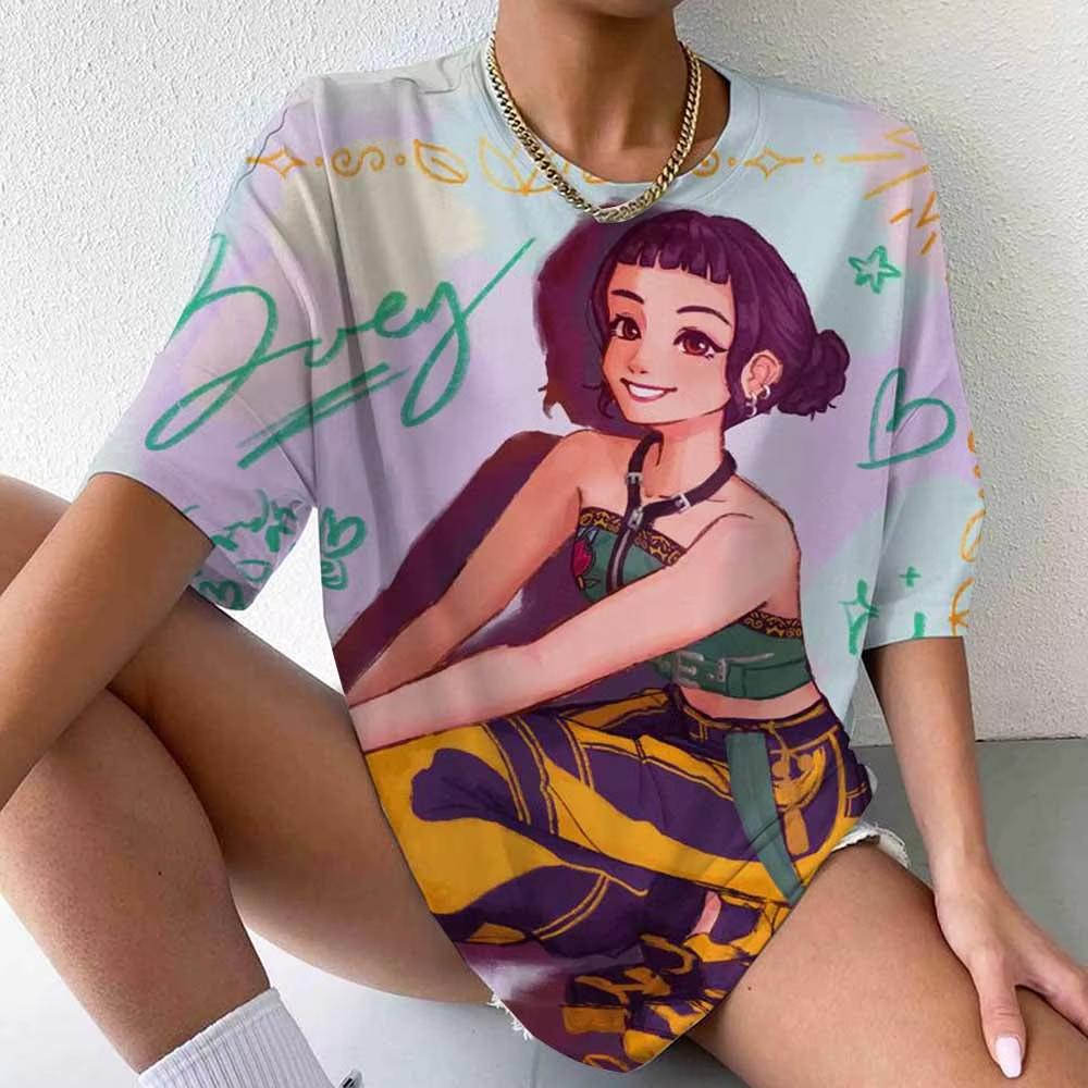 Summer Round Neck 3D Demon Hunters Print Top Fashionable Casual Short Sleeved Women's T-shirts