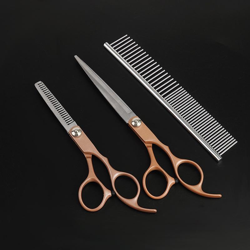 Professional 7-Inch Dog Grooming Scissor Set: Flat, Tooth, Curling, and Thinning Scissors for Trimming and Shaping