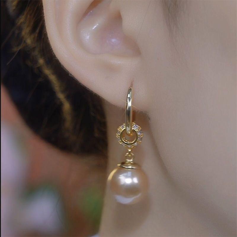 Champagne Pearl Earrings High Fashion Temperament Earrings Earrings Design New Diamond Ball Pearl Earrings