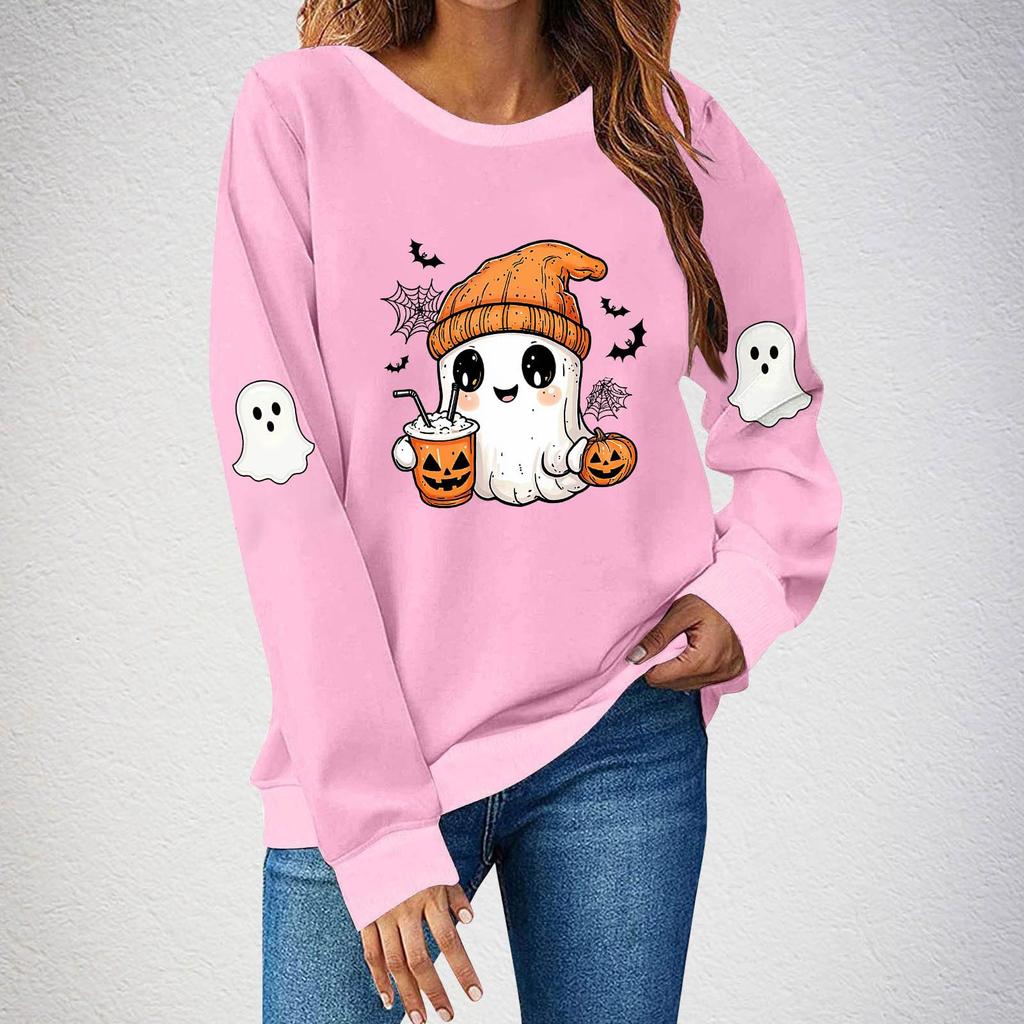 Women's fashionable and casual Halloween print pullover hoodie