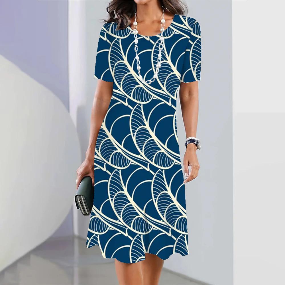 2026 Summer Fashion Personality Printing O-neck Short-sleeved Loose Dress Female Sexy Party Dress