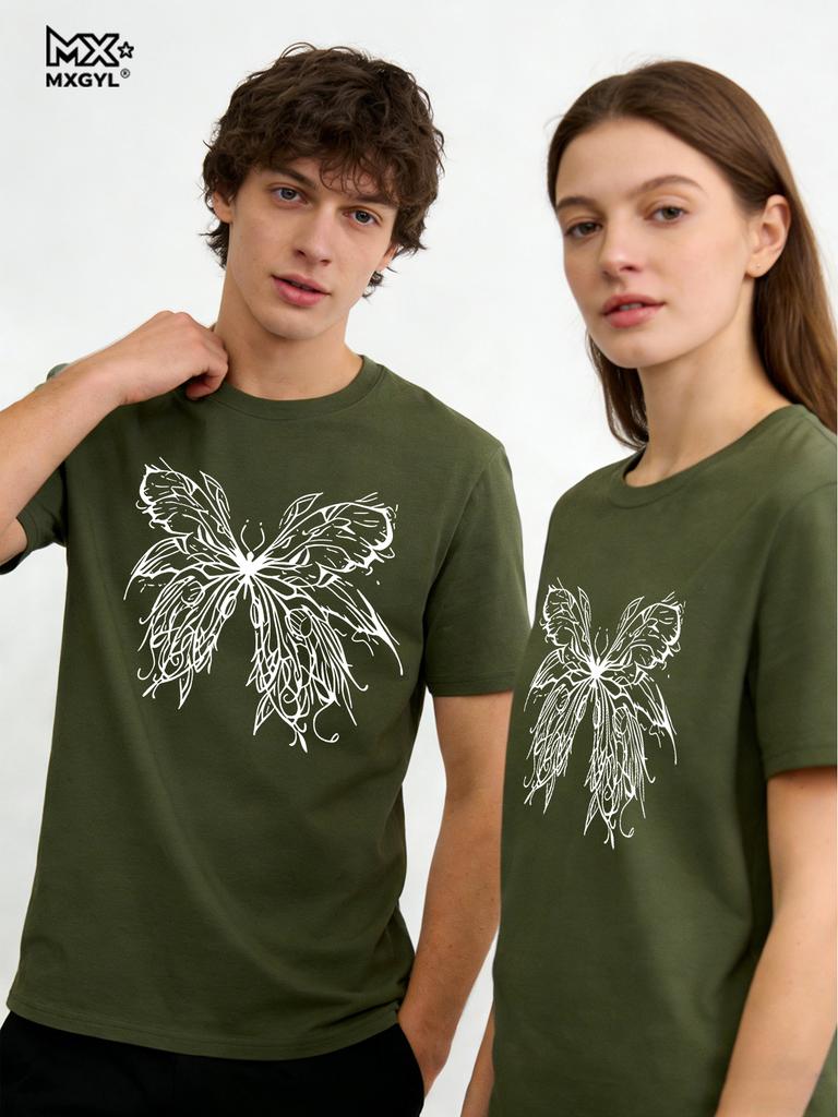 2026 New Style Butterfly Trend Summer Clothes Clothing Ladies Print Fashion T-shirts Short Sleeve Couple Tops Graphic Tee