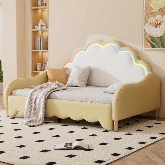 Muschelform Flachbett mit Kopfteil Umgebungslicht Fernbedienung Matratze Holzlattenrost Bett Schlafzimmer