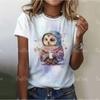 Summer Round Neck T-shirt with 3D Digital Printed Short Sleeves for Cats Loose Comfortable Round Neck T-Shirts Women’s
