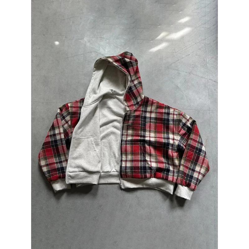 Winter Casual Plaid Hoodie Women's Warm Zip Up Double Sided Sweatshirt Fashion Trendy Loose Hooded