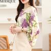 MODIQUE Spring Summer Plus Size Women Casual Loose Elegant Cotton Floral Print Puff Sleeve Blouse Shirts Lady Oversize O-Neck Long Sleeve Pullover
