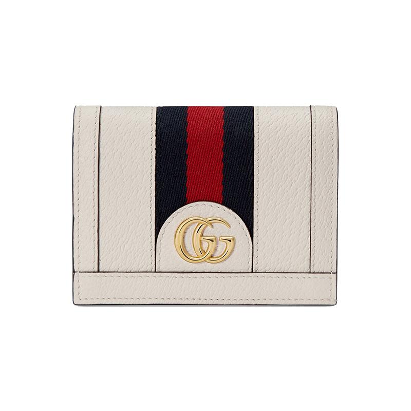 Gucci Ophidia Gold Label Logo Striped Web Short Flip Leather Card Holder Women's White #Classic Recommendation#