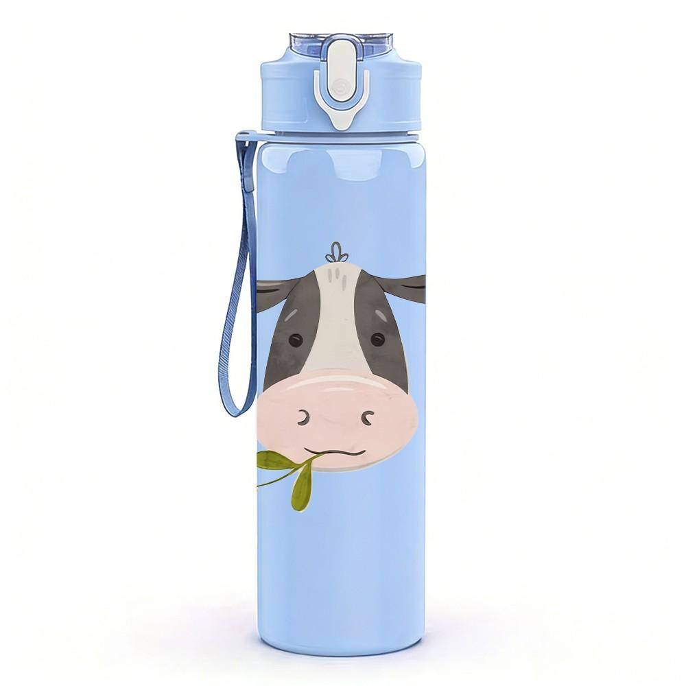 1PC Farm Cow Simple Pattern 750ml Color Plastic Sports Water Bottle Leakproof Flip Straw Lid Suitable for Sports Office Home Use