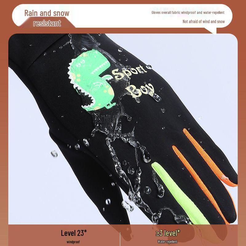 Winter Kids' Fleece-Lined Warm Cartoon Gloves: Windproof for Snow and Cycling