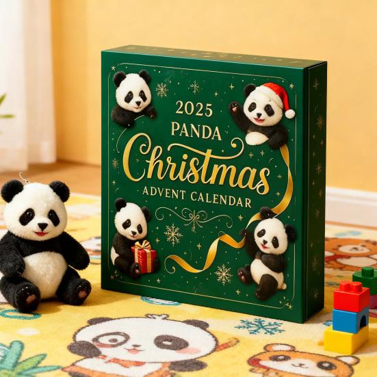 Panda Vánoční Adventní Kalendář 2025 24 Dní Odpočítávací Krabička Unikátní Figurky Pandy Slavnostní Dekorace na Stromek a pro Milovníky Zvířat