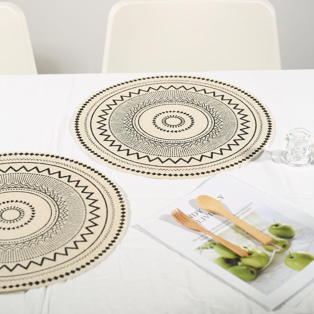 Eco-friendly round Japanese minimalist wind fringed placemat table mat coaster natural color jute modern minimalist