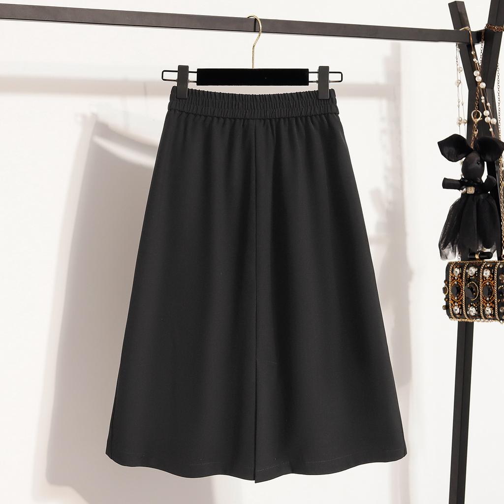 DIMANAF 2025 Plus Size Summer Elastic Skirts Casual Women Loose A-Line Skirt Pleated High Waist Fashion Vintage Maxi