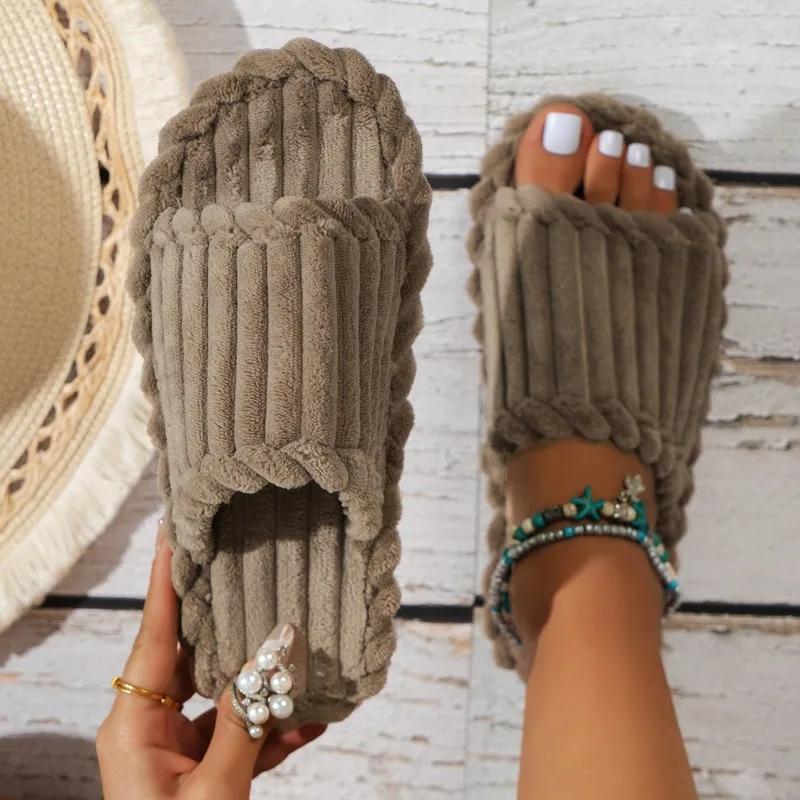 

Мода 2024 года. Женская мода. Простые однотонные тапочки без застежек. Домашние тапочки для пар в полоску с открытым носком из хлопка. Zapatos De Mujer. 42-43