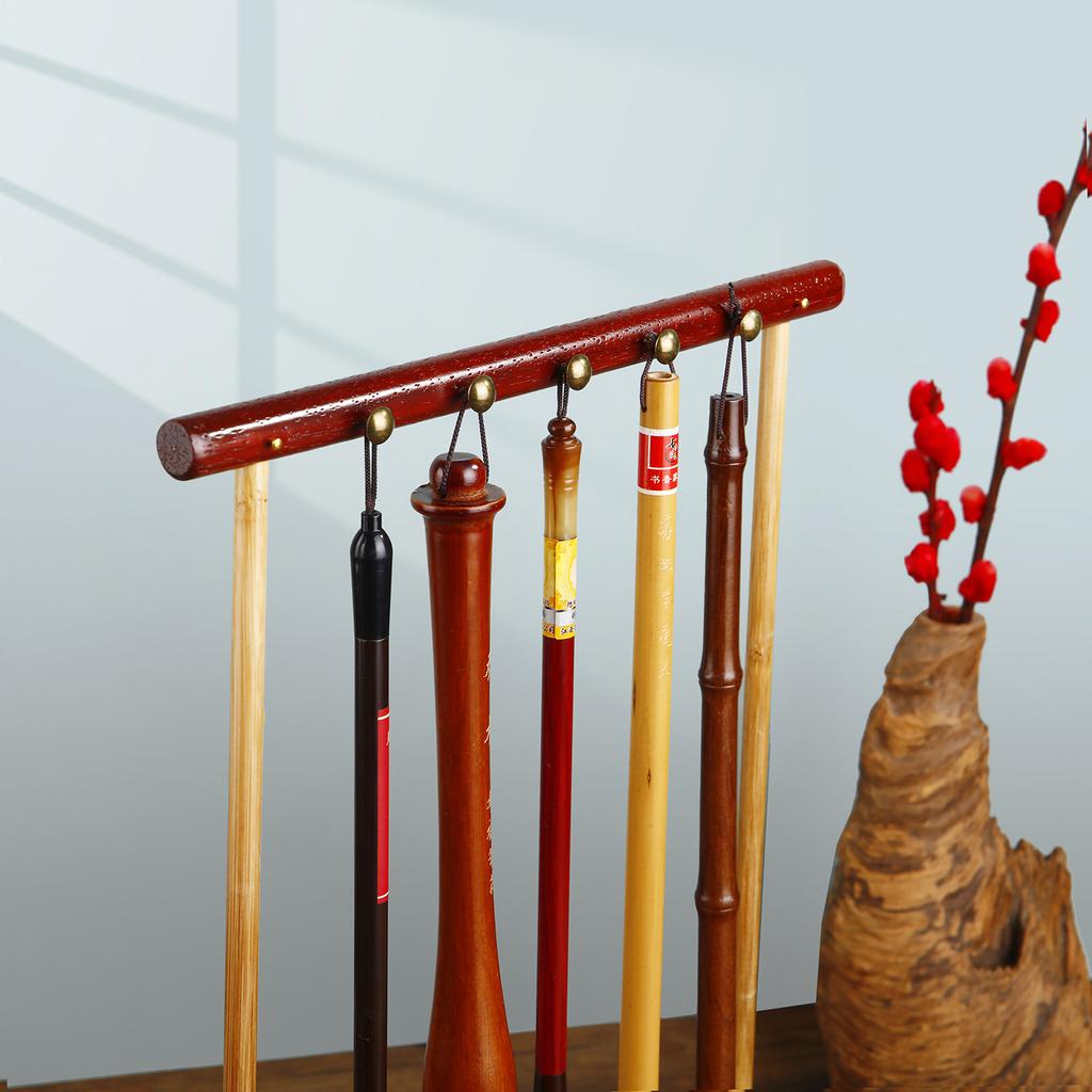 Natural Rosewood Chinese Brush Pen Holder with Bamboo Base Calligraphy Rest Ink Hanger 10 Needles Writing Brush Holder