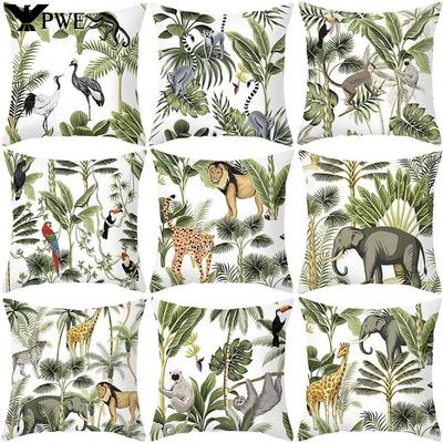 Summer Home Decorative Pillowcases 45X45 Cm Rainforest Botanical Printed Cushion Cover Jungle Animals Pattern Sofa Pillow Cover