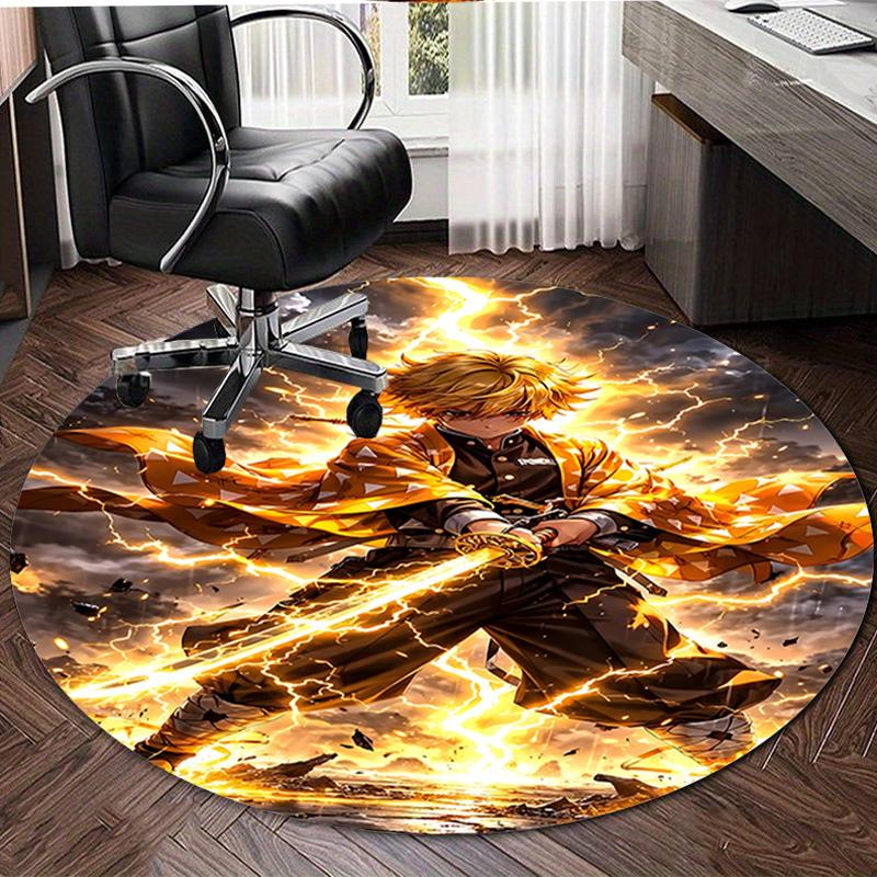 1pc Agatsuma Zenitsu  Print Round Carpet Chair Round Carpet Suitable for Bedroom Living Room Home Decorative Carpet