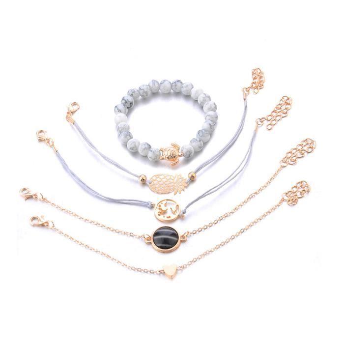 Bracelet - SHOP-STORY - NICKI - 5 Bracelets - Style Tropical - Rose Gold - Woman