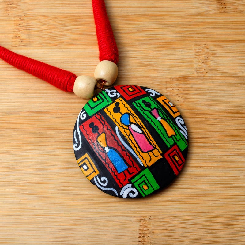 Ожерелье и серьги из красной глины ручной работы