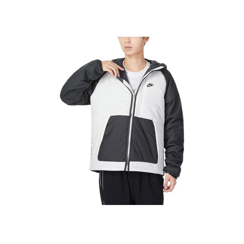 Nike Patchworkový design Logo značky s potiskem Mikina s kapucí a dlouhým rukávem Bavlněná bunda Pánská bunda Černá Šedá DD6858-070