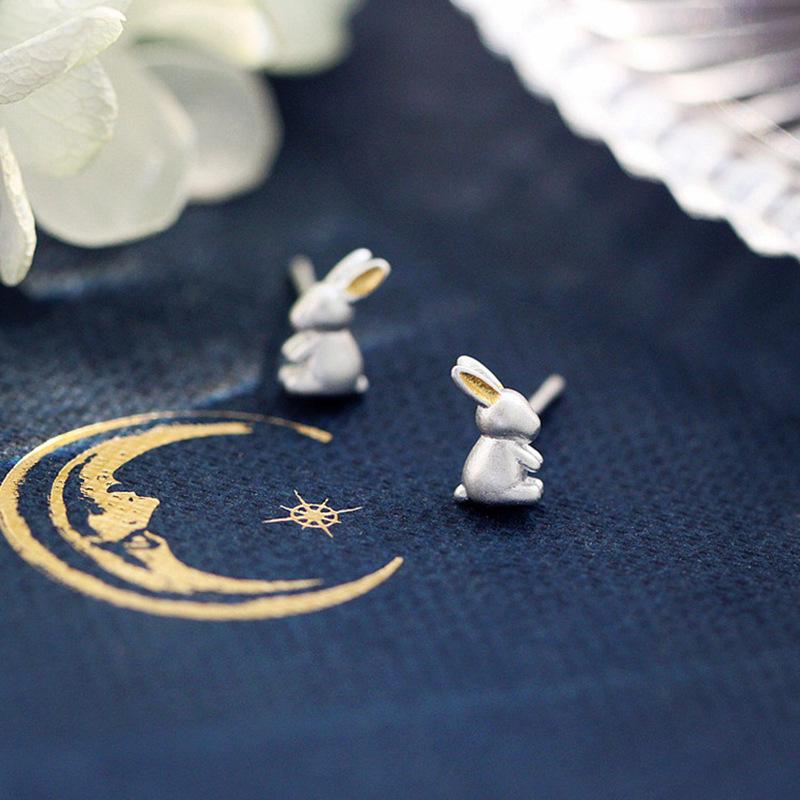 

Zodiac Rabbit Stud Earrings: Sterling Silver, Gold-Plated Cute Design 925 Silver