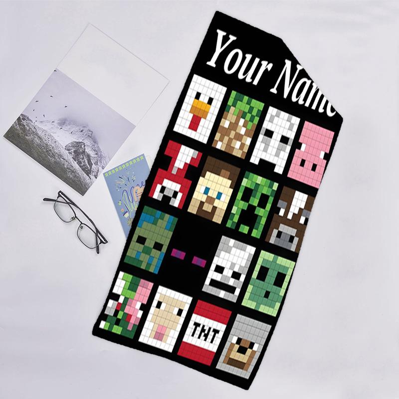 1pc Minecraft2 Beach Towel with Custom Name, Beach/Swimming/Bath/Picnic/Camping Towel, Suitable for Seaside Beaches