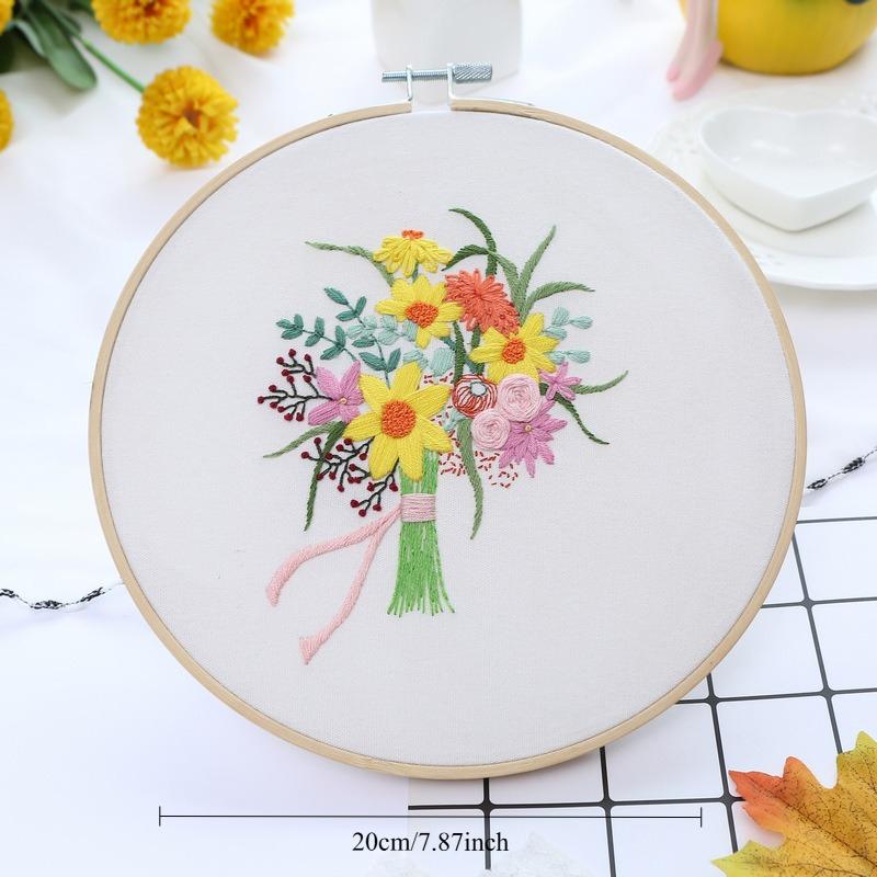 1Pc European Style Floral Aesthetic DIY Embroidery Needle and Thread Bamboo Embroidery Frame English Kit for Embroidery Hobbies Beginners