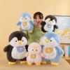 Lightweight Soft Penguin Stuffed Animal Fluffy Plush with Cute Checkered Bib for Kids Outdoor Travel Gift Decor